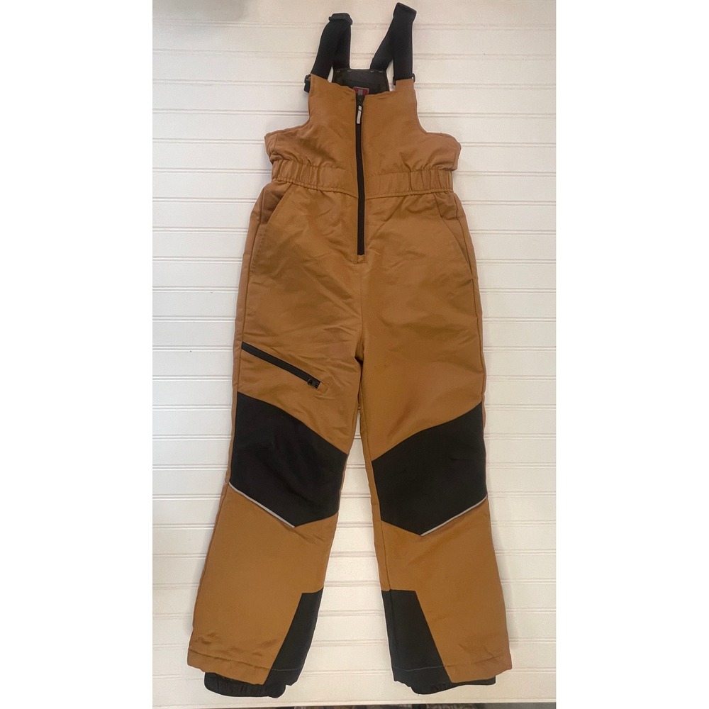 Swiss Tech Kids Tan Black Insulated Snow Bibs Overalls Size Medium 8 Ski Pants